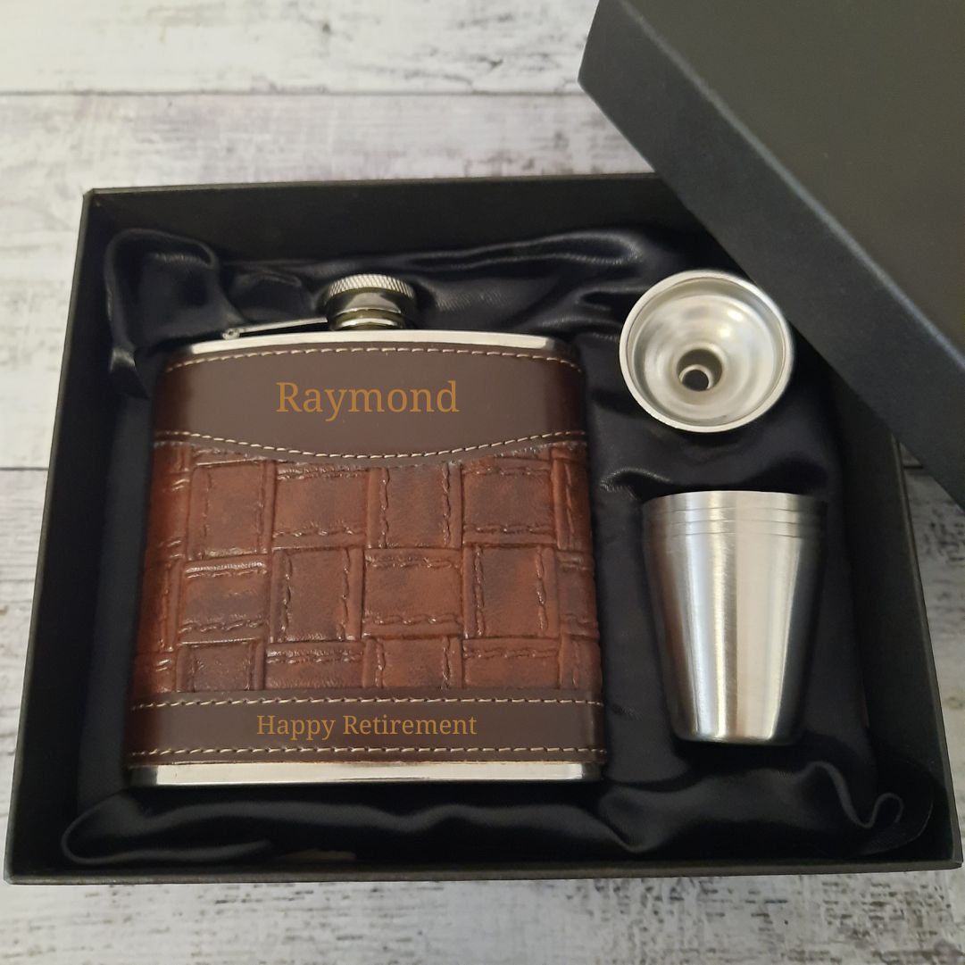 Personalised Leather Hip Flask With Name, Date & Text