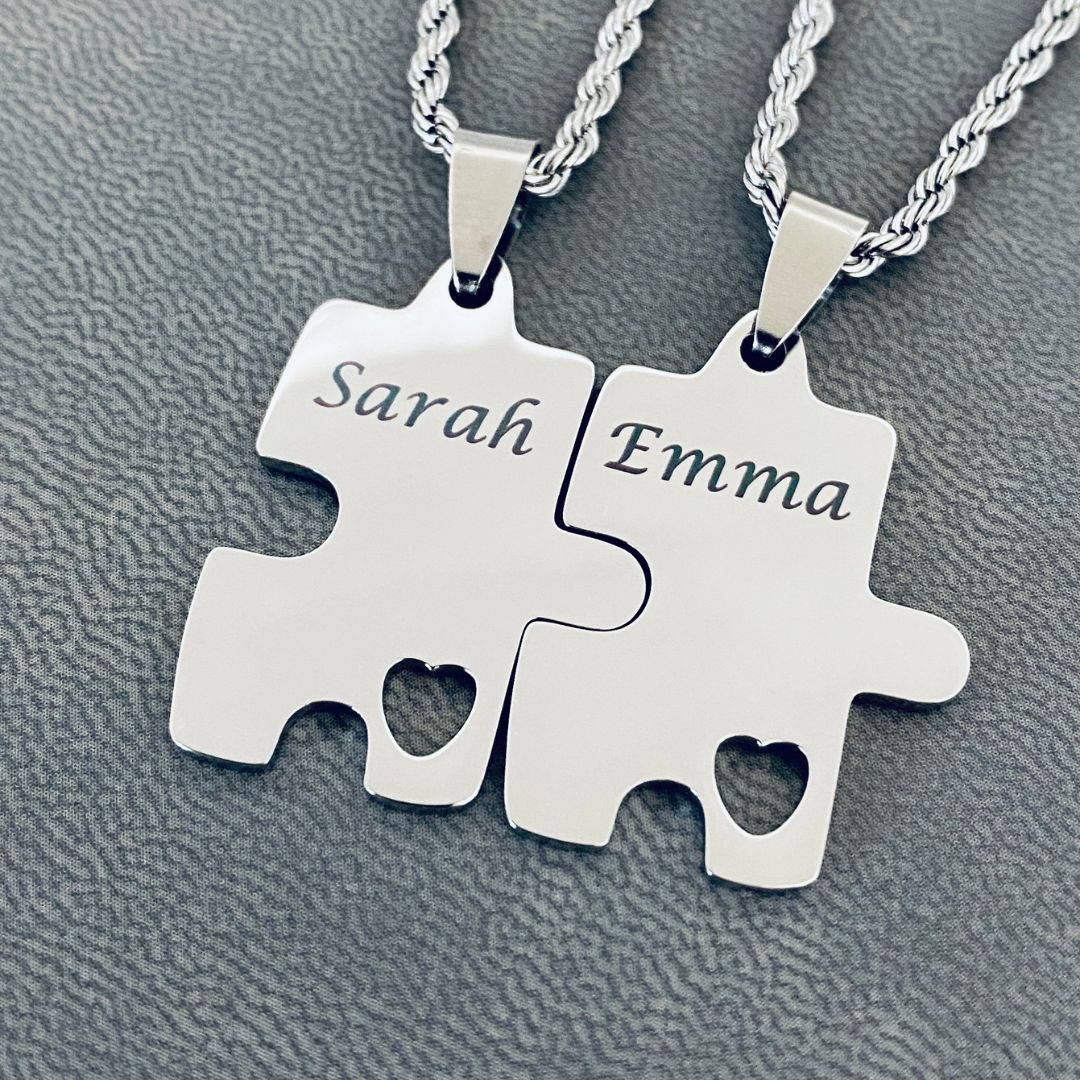 Personalised Matching Necklaces for Couples, Best Friends, Sisters or Family - Puzzles