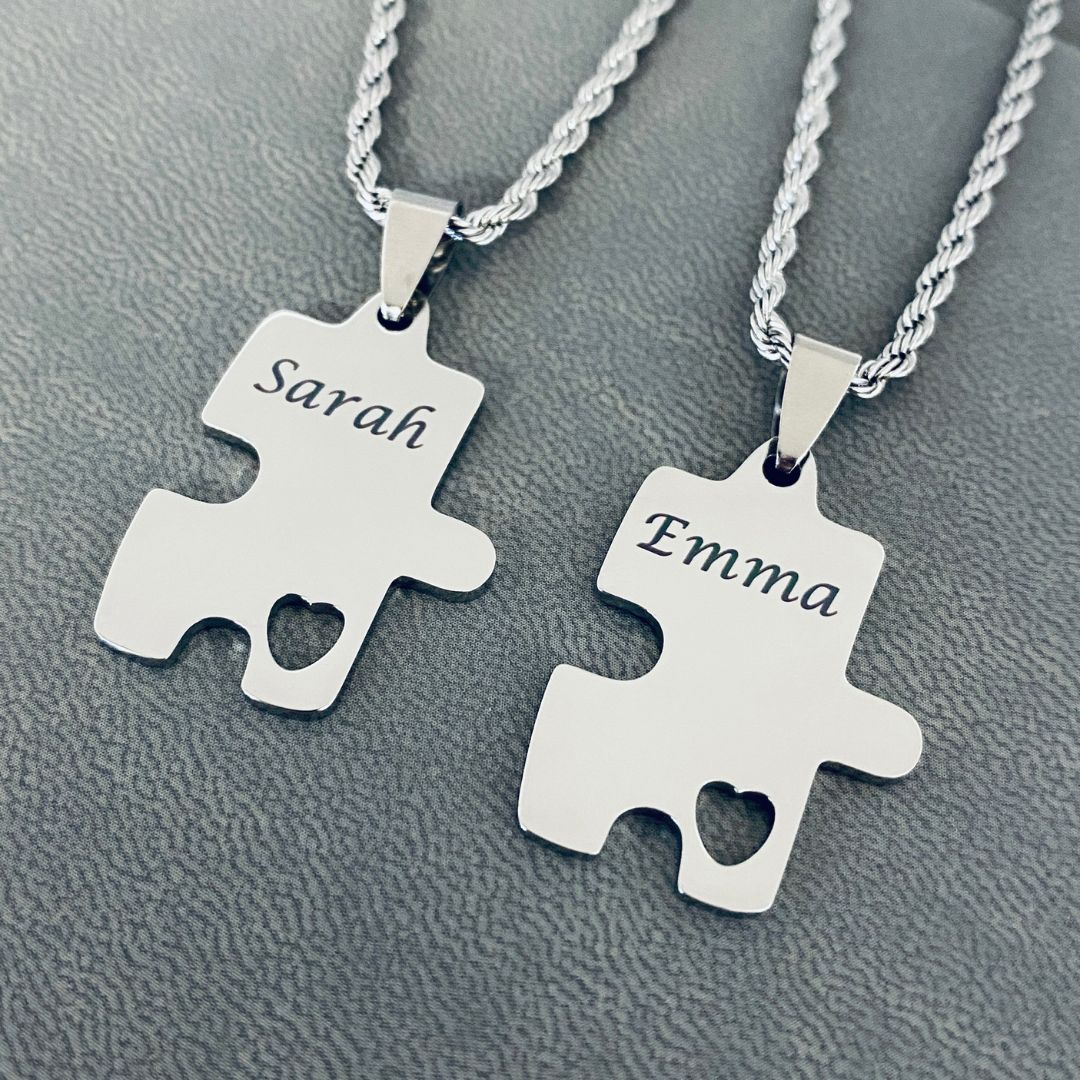 Personalised Matching Necklaces for Couples, Best Friends, Sisters or Family - Puzzles