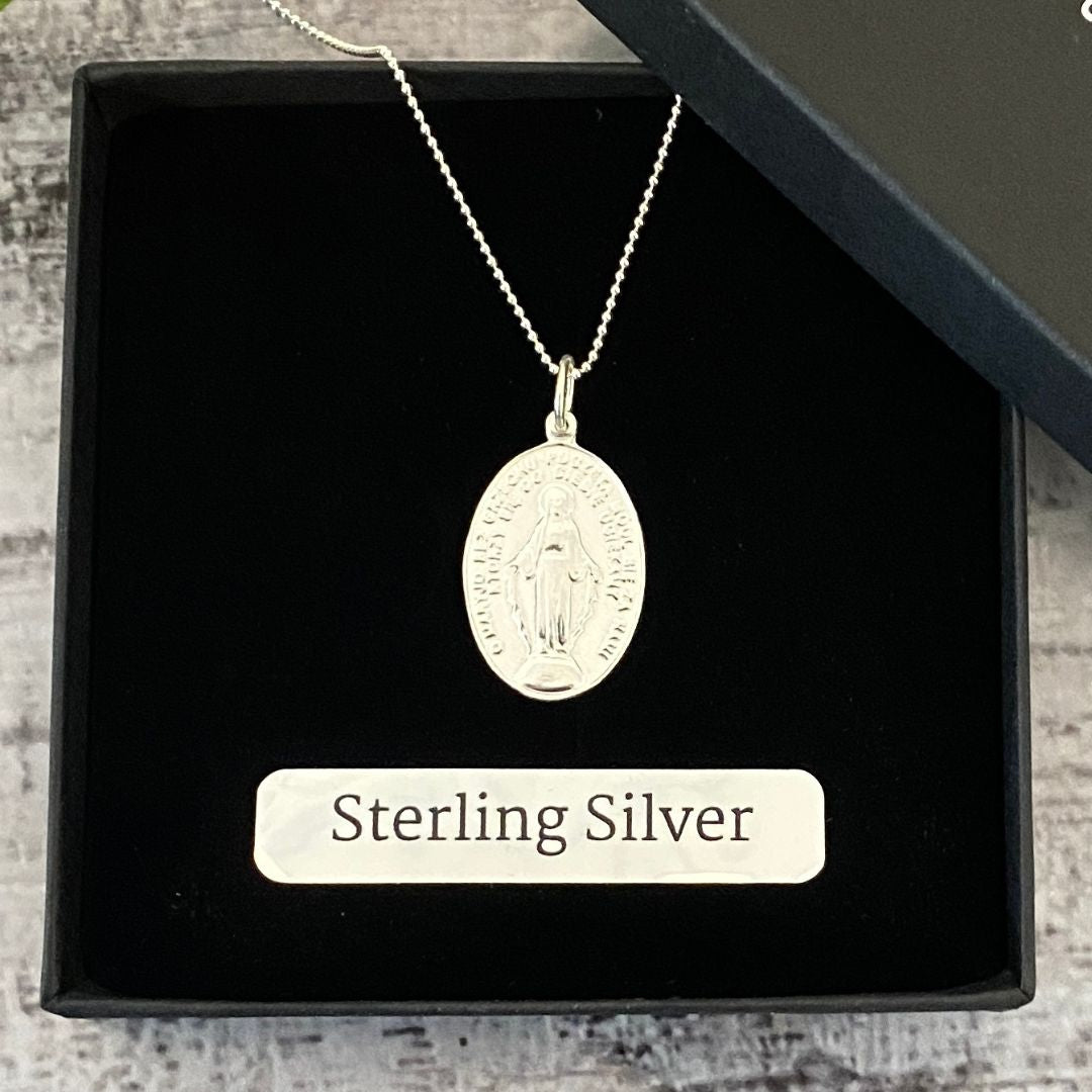 Ladies Miraculous Medal Necklace of Our Lady - Sterling Silver