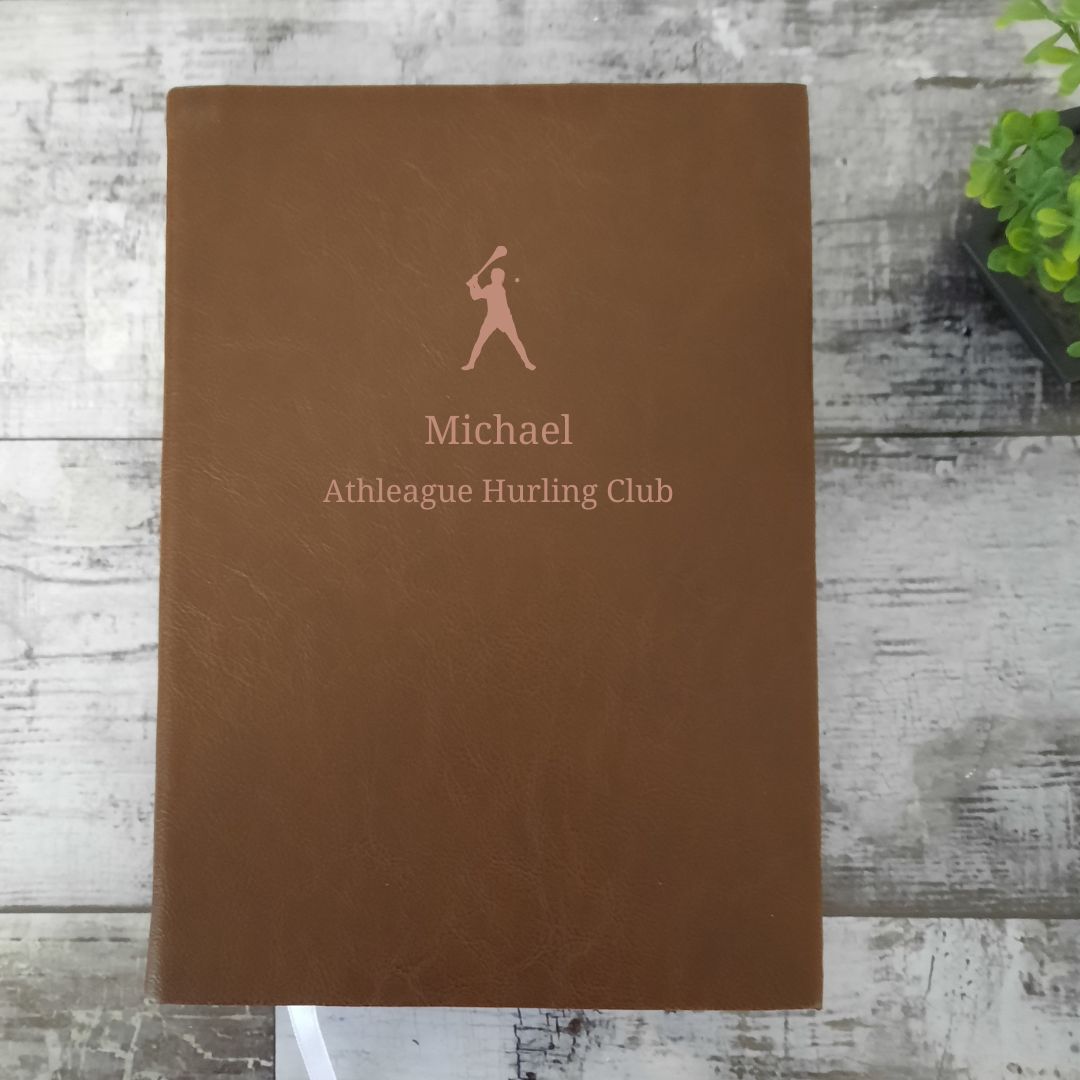 Personalised Leather Notebook Hurling Gift - Custom Name & Message