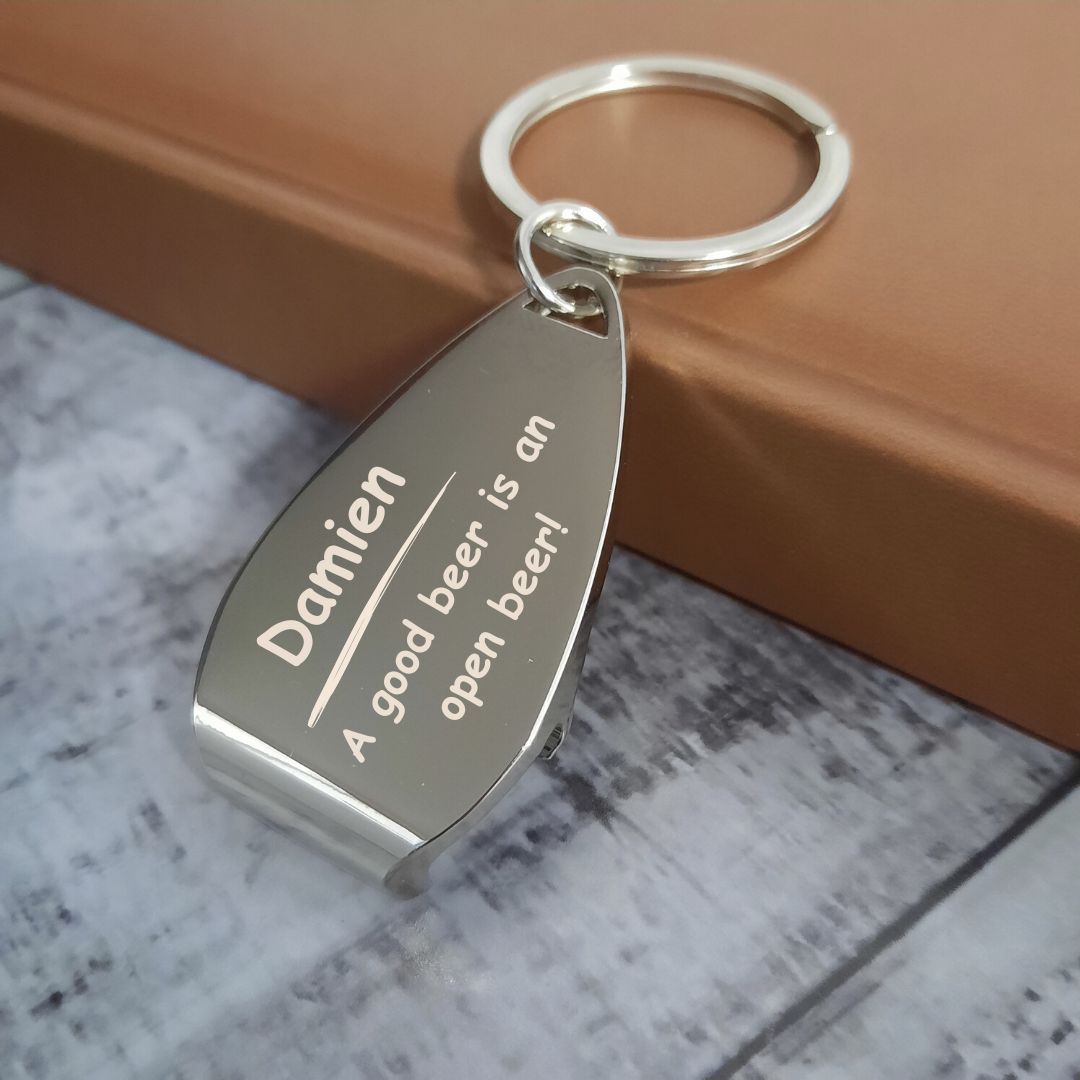 Personalised Bottle Opener Keyring With Name & Message