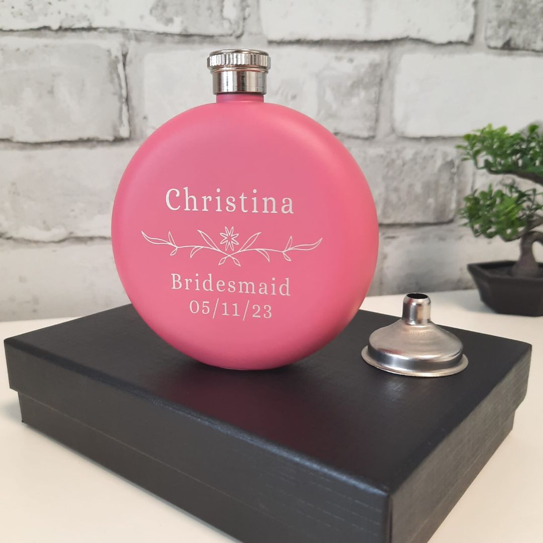 Personalised Bridesmaid Pink Hip Flask