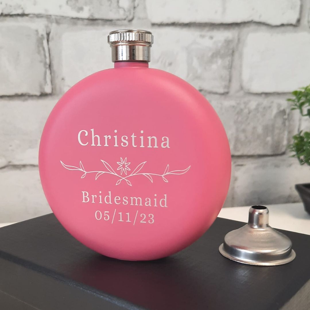 Personalised Bridesmaid Pink Hip Flask
