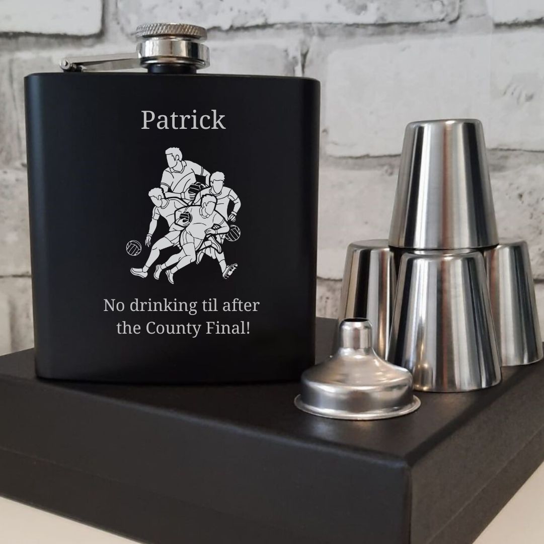 Personalised Gaelic Football Hip Flask Gift - Custom Name & Message