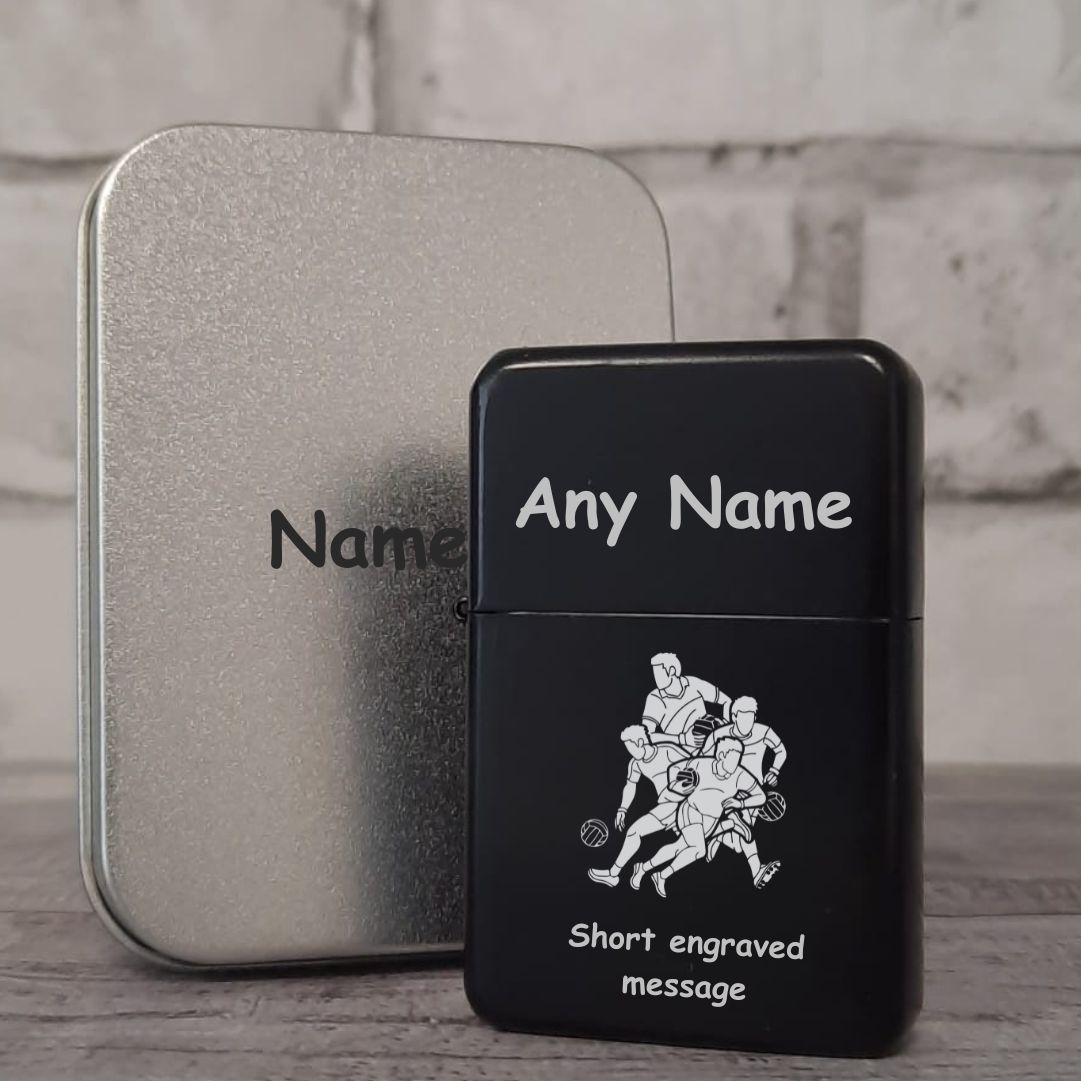 Personalised Gaelic Football Lighters With Name, Text & Keepsake Tin Gift Box