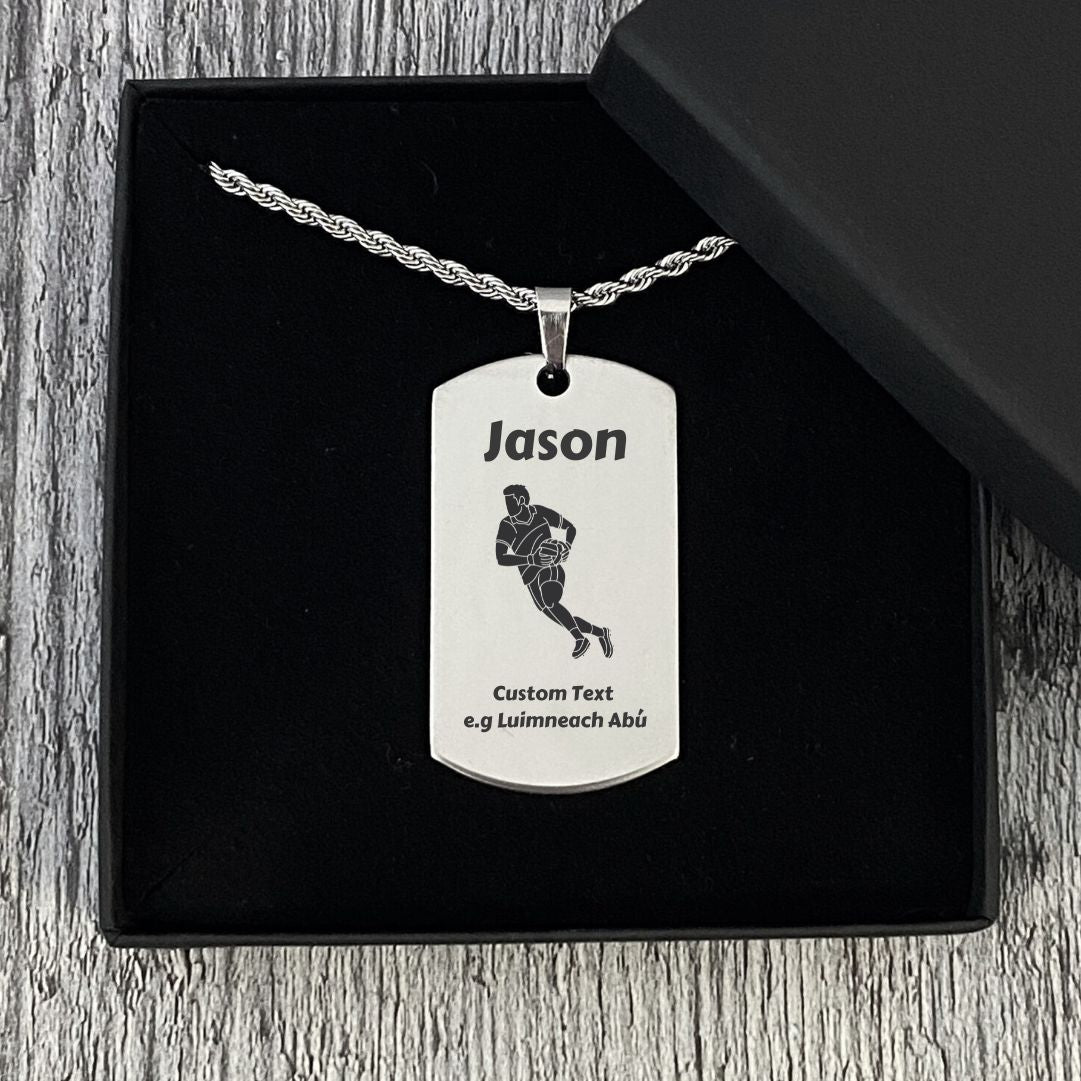 Personalised Gaelic Football Men's Dog Tag Necklace - 2 Styles To Choose From