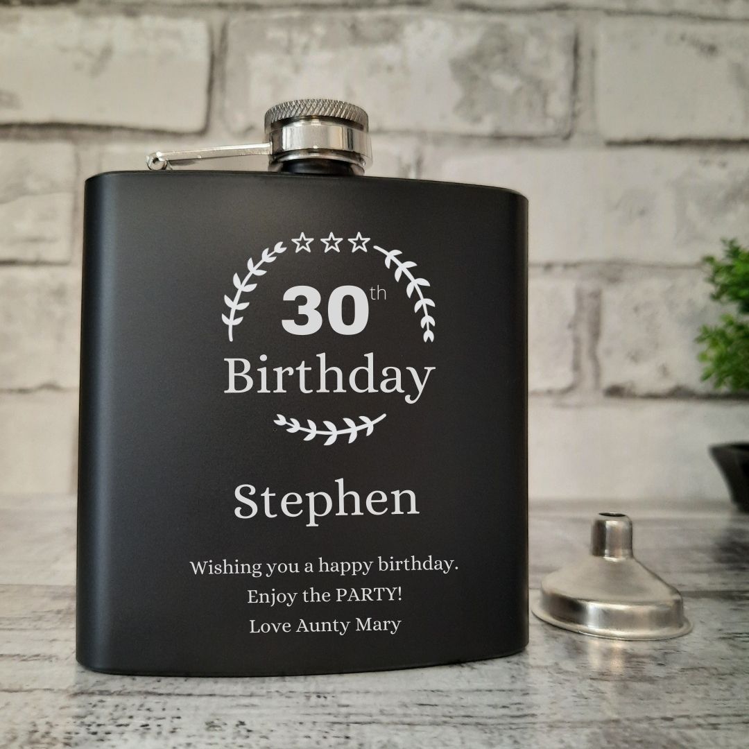 Personalised Birthday Hip Flask - Custom Engraved Name, Age & Message