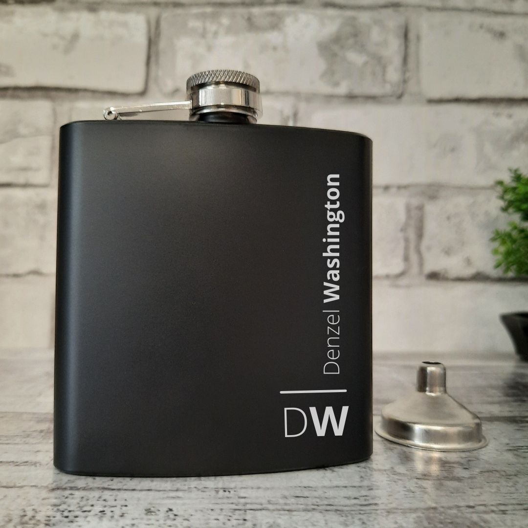 Personalised Black Hip Flask With Any Name & Initials
