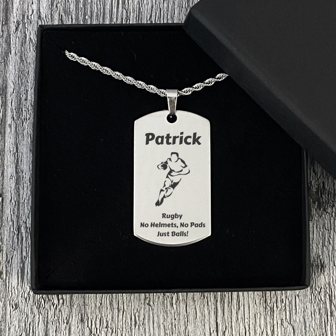 Personalised Rugby Men's Dog Tag Necklace - Custom Name & Message