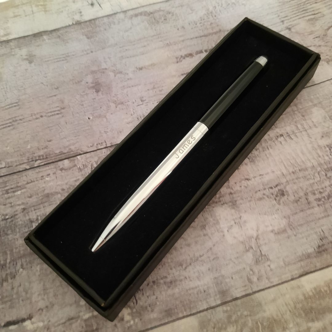 Personalised Pen With Engraved Name - Silver Plated Pen & Stylus Tip