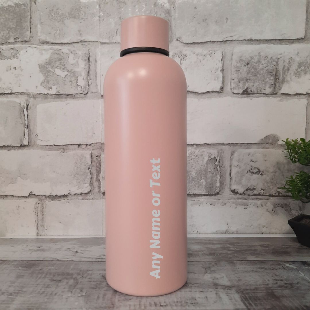 Personalised Pink Drinks Bottle With Name or Text - Thermos Drinks Bottles