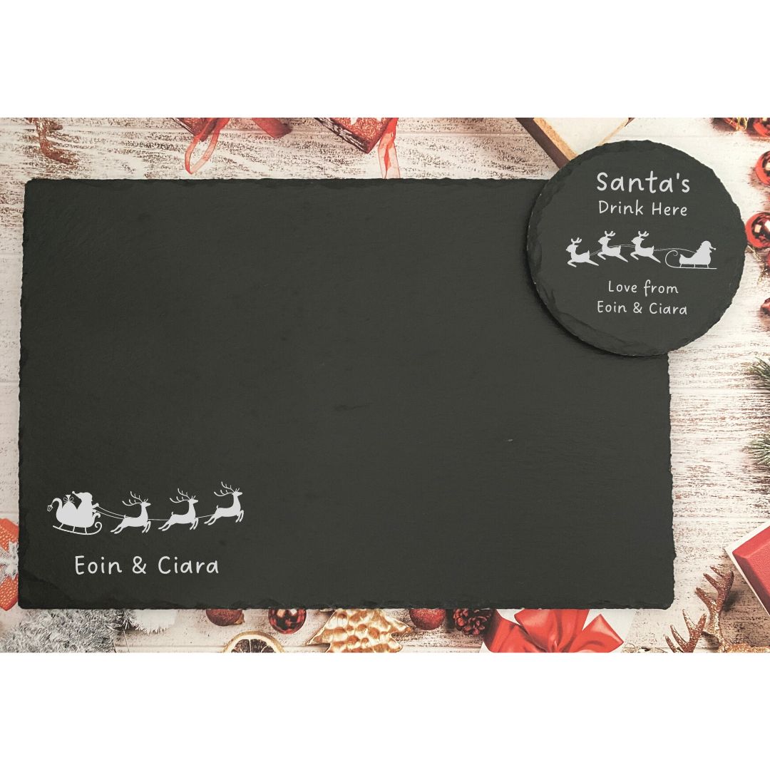 Personalised Slate Santa Placemat & Coaster Set With Kids Names
