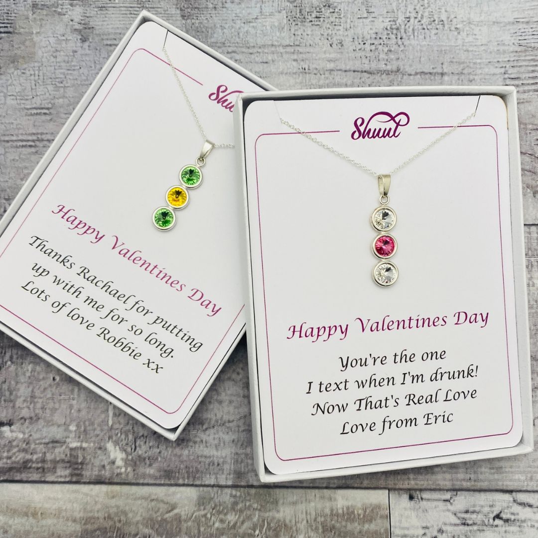 Personalised Valentines Day Necklace Gift - Custom Name, Message & Crystal Colours
