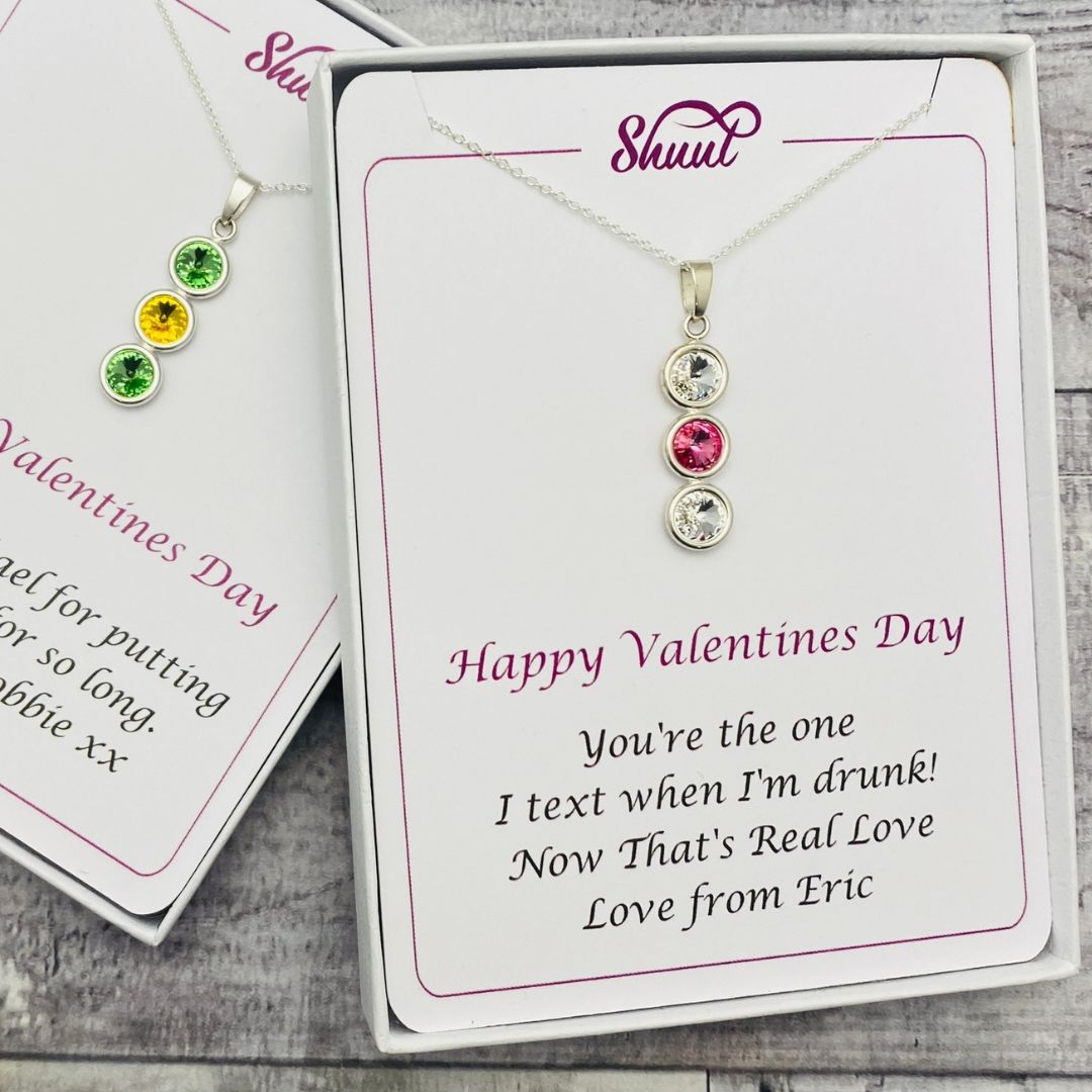 Personalised Valentines Day Necklace Gift - Custom Name, Message & Crystal Colours