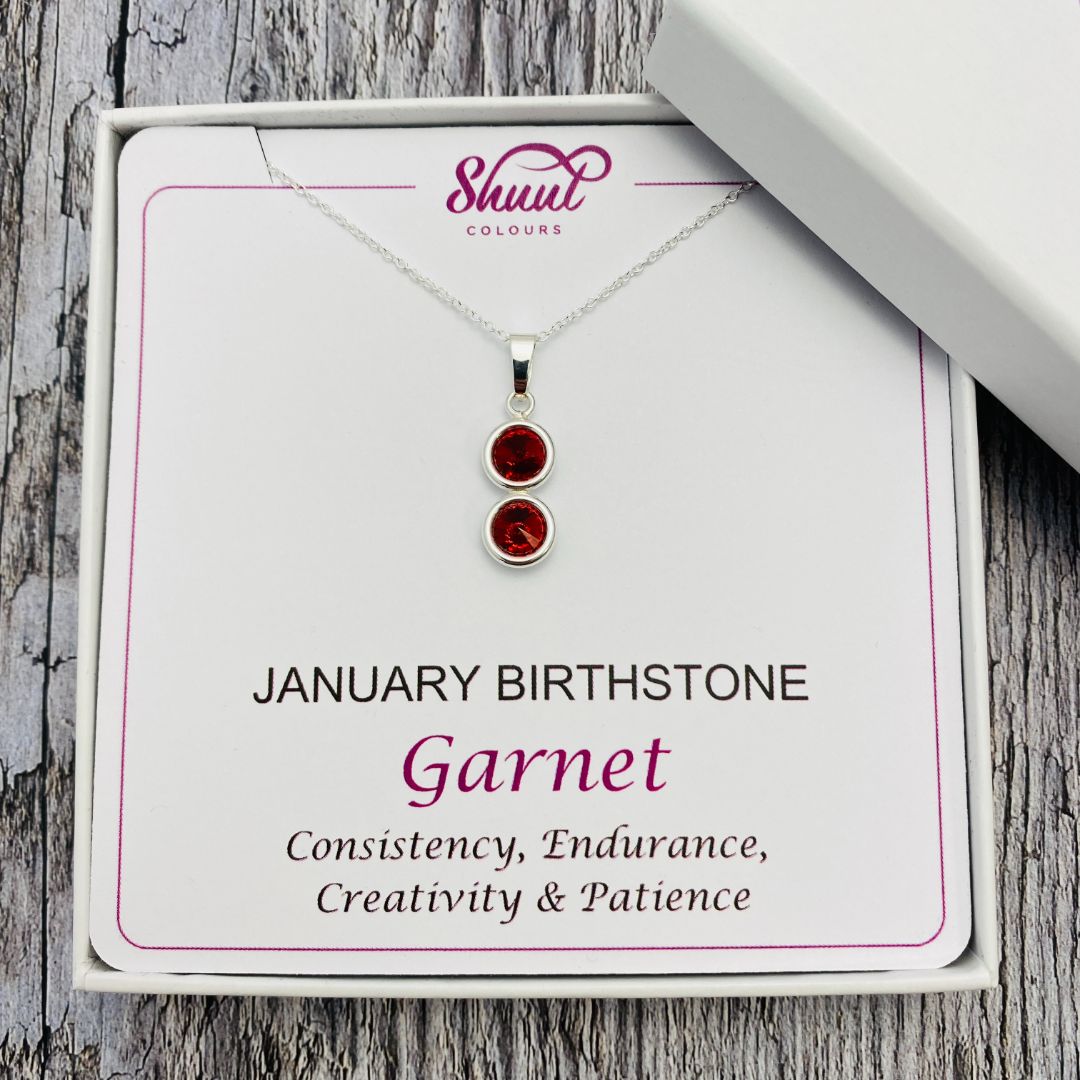 January Birthstone Pendant Necklace with Garnet Swarovski Crystals
