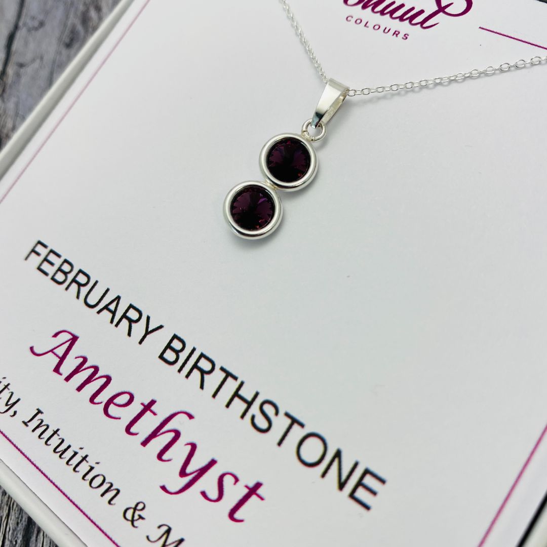 February Birthstone Pendant Necklace with Amethyst Swarovski Crystals