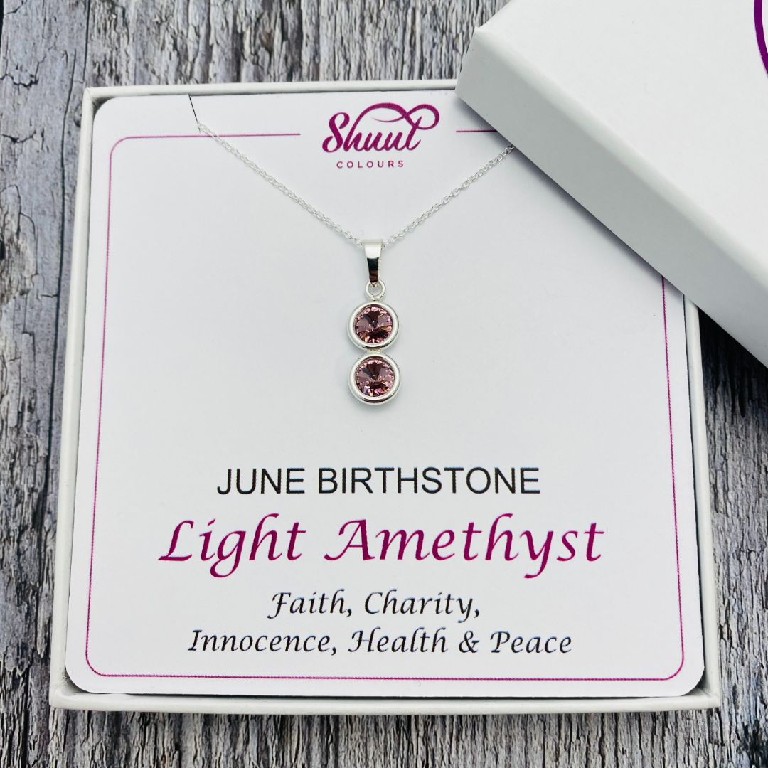 June Birthstone Necklace Pendant - Light Amethyst Swarovski Crystals