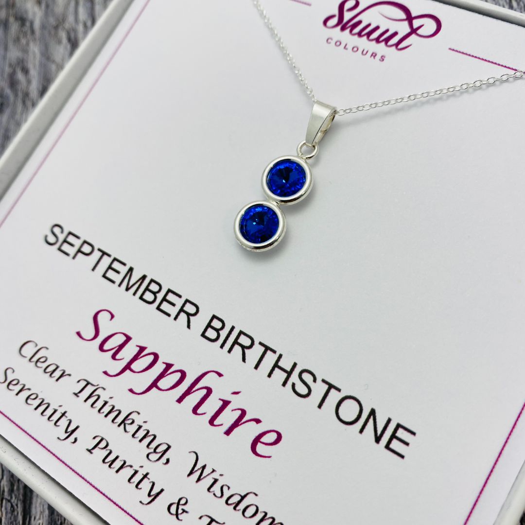 September Birthstone Necklace Pendant - Sapphire Swarovski Crystals