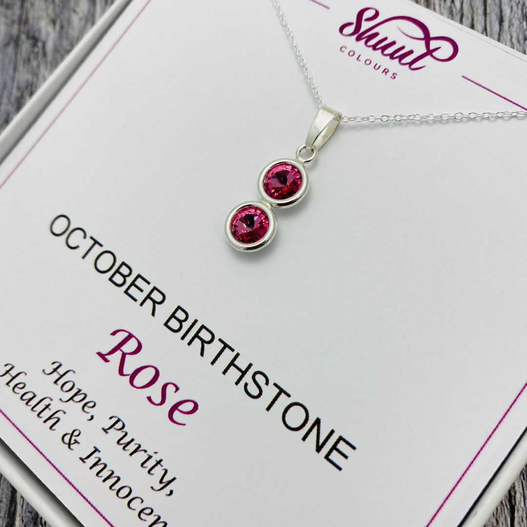 October Birthstone Necklace Pendant - Rose Swarovski Crystals