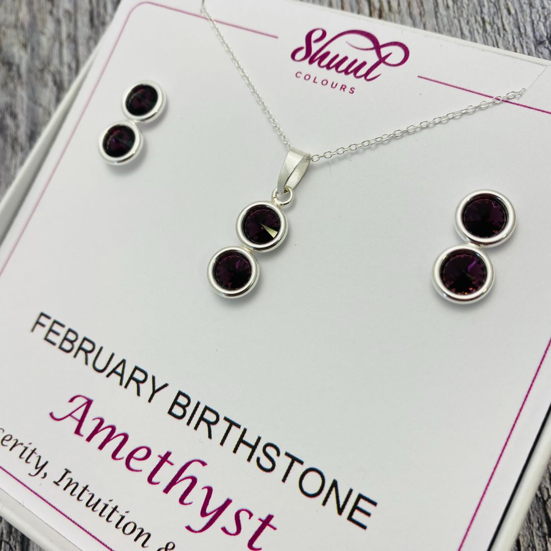 February Birthstone Necklace & Earrings Set