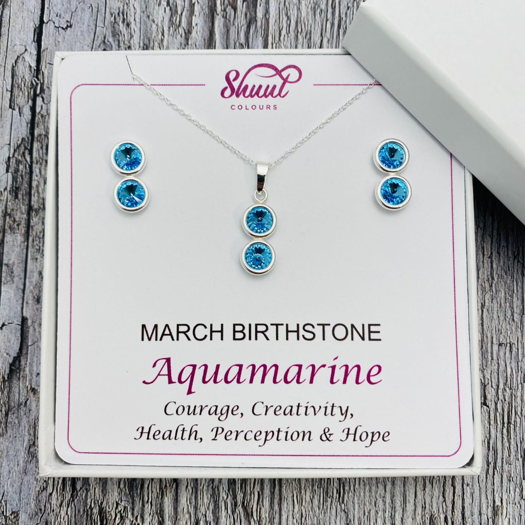March Birthstone Necklace & Earrings Set
