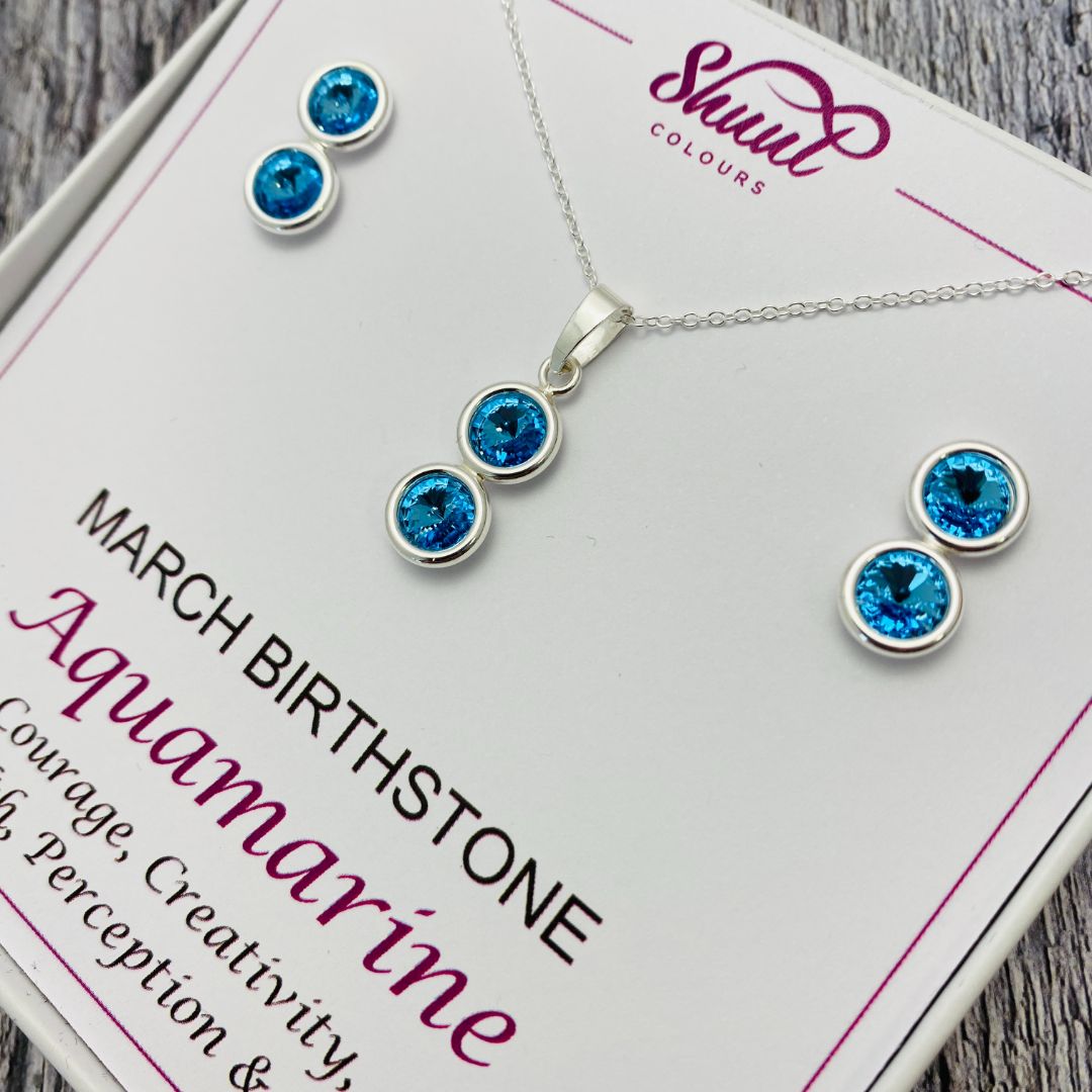 March Birthstone Necklace & Earrings Set