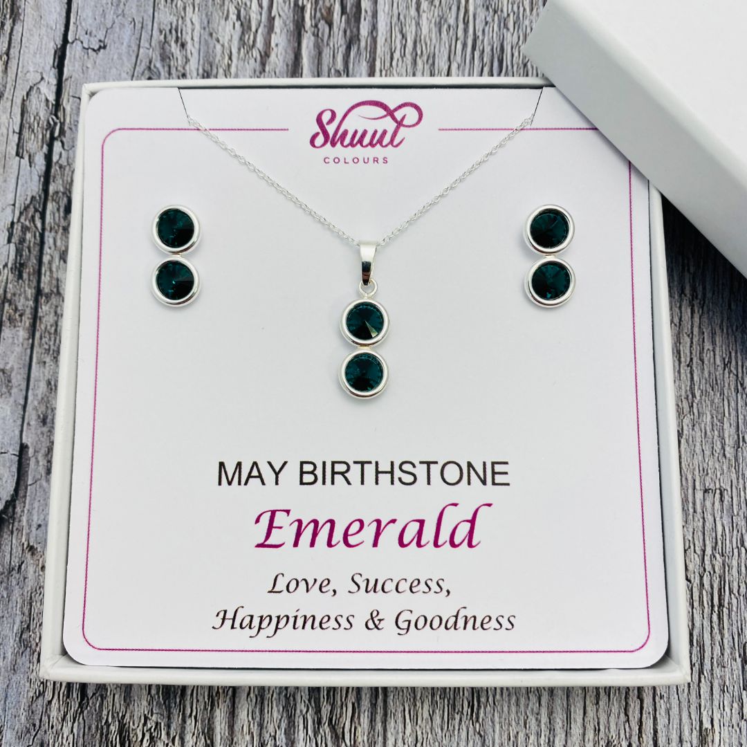 May Birthstone Necklace & Earrings Set