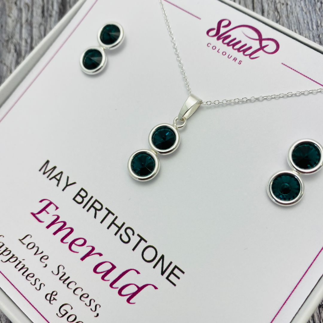 May Birthstone Necklace & Earrings Set