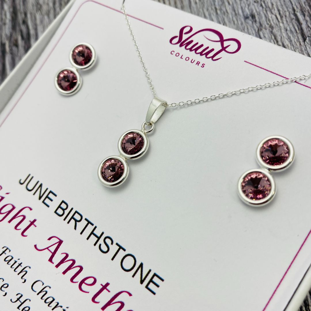 June Birthstone Necklace & Earrings Set