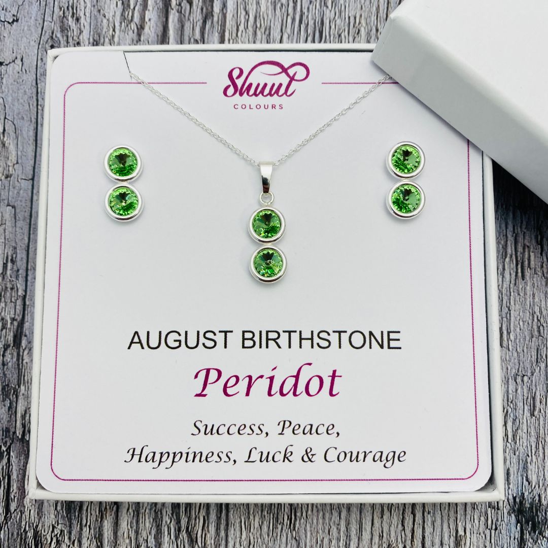 August Birthstone Necklace & Earrings Set