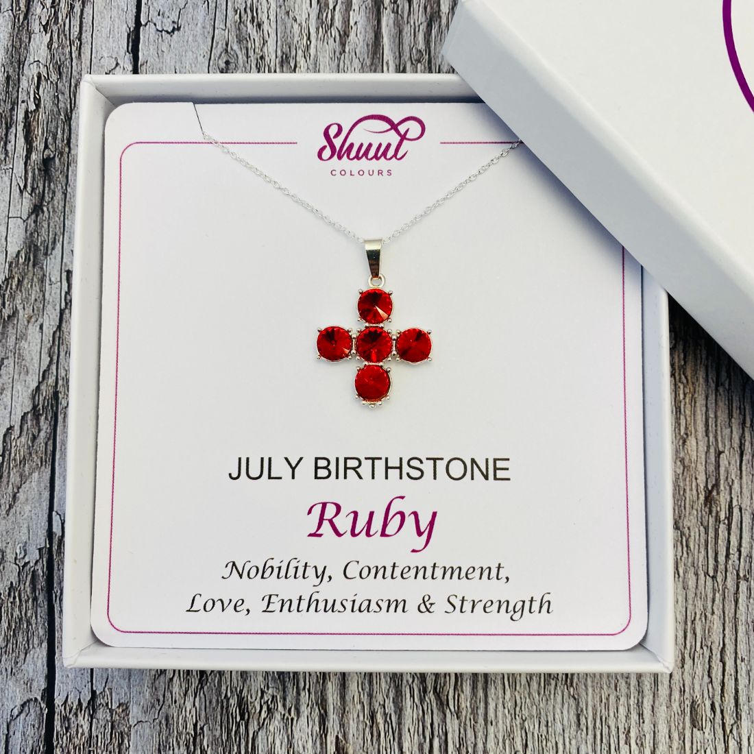 July Birthstone Necklace - Cross Pendant