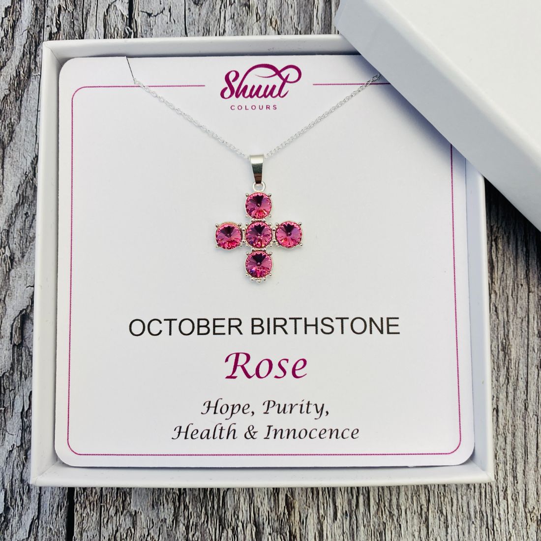 October Birthstone Necklace - Cross Pendant