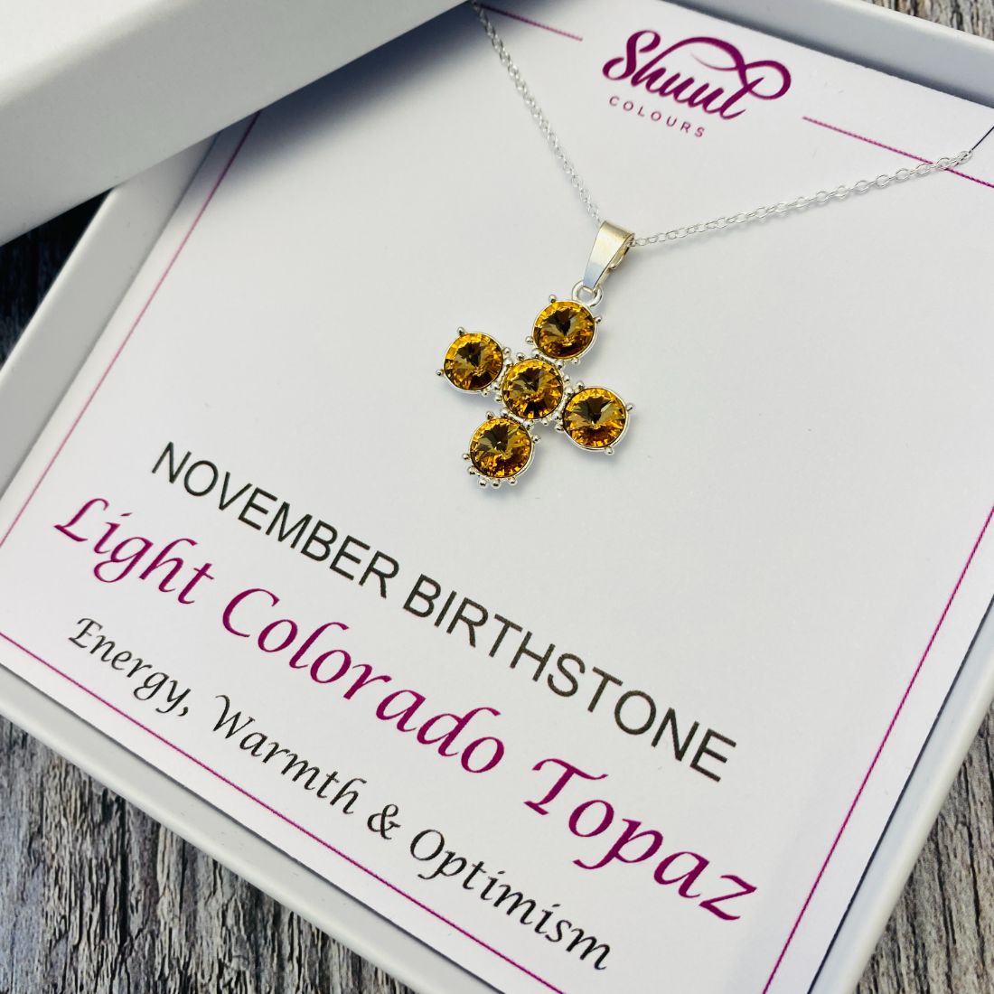 November Birthstone Necklace - Cross Pendant