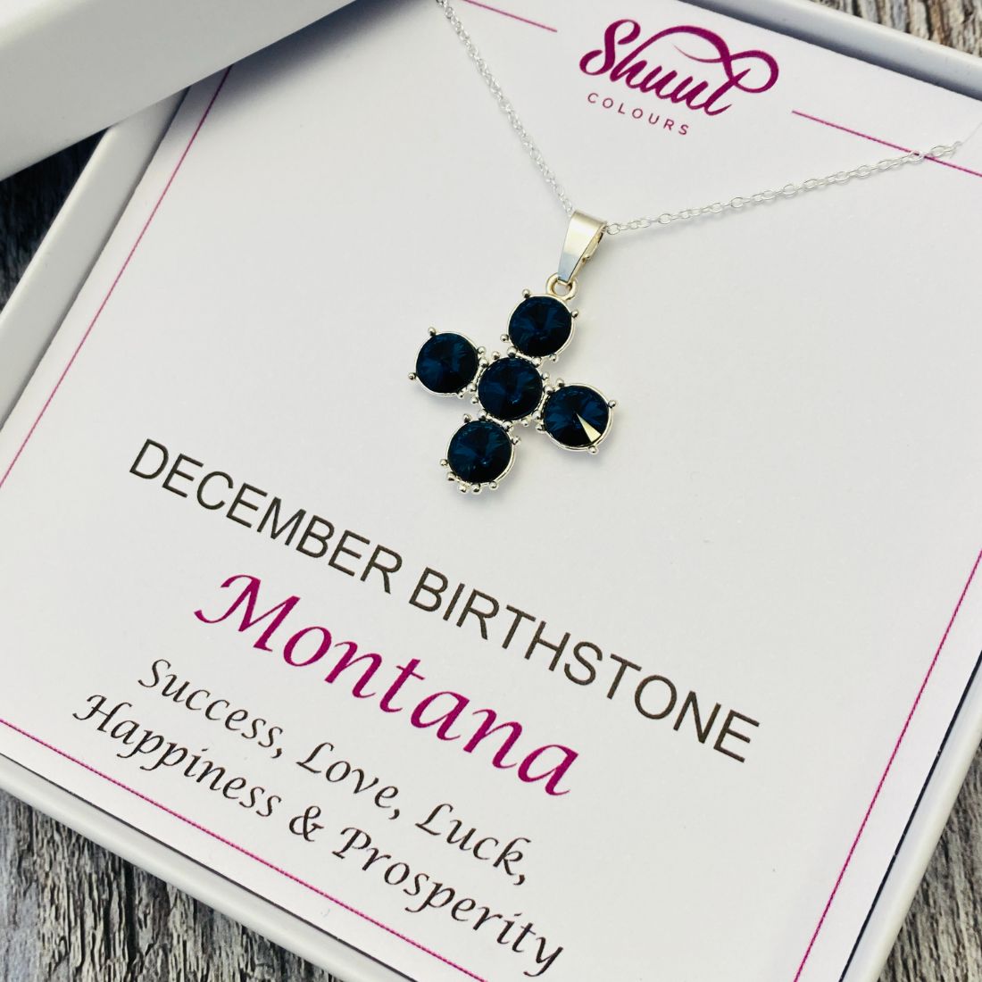 December Birthstone Necklace - Cross Pendant