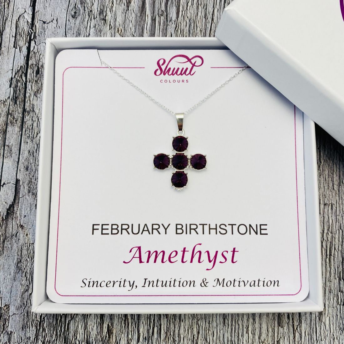 February Birthstone Necklace - Cross Pendant