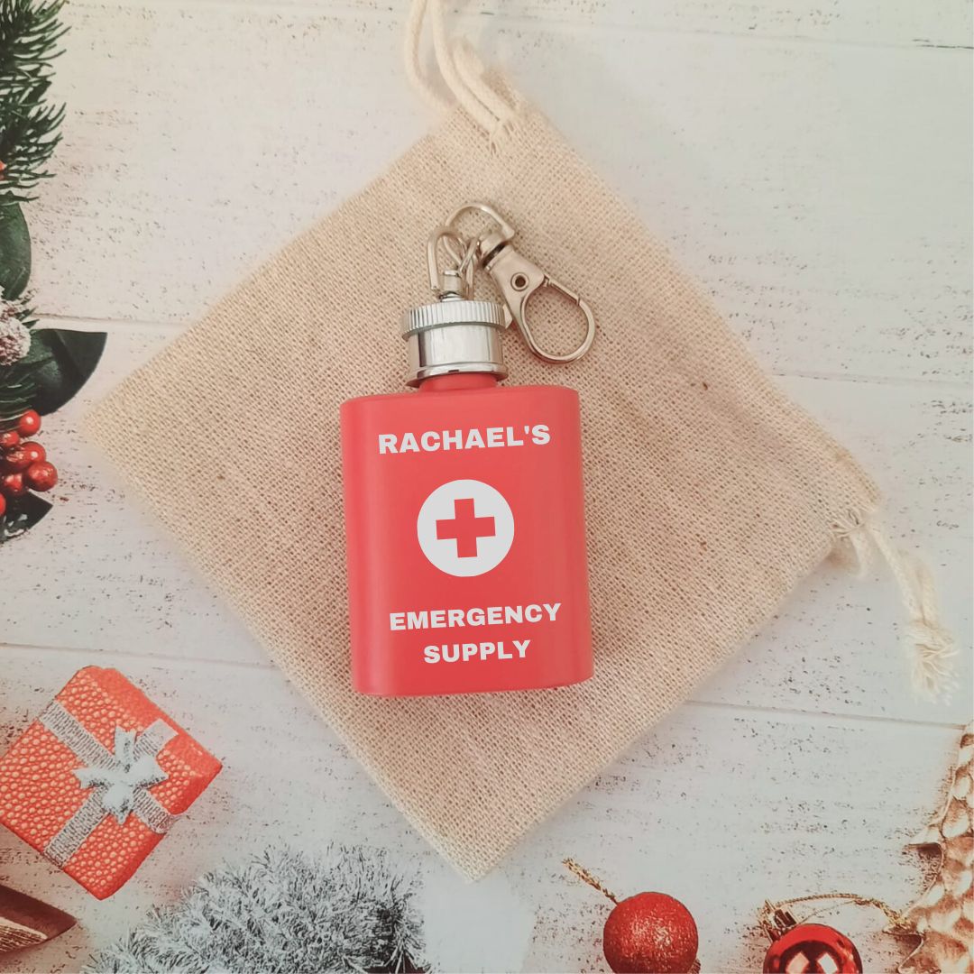 Personalised 1oz Hip Flask Keyring - Little Christmas Gift idea