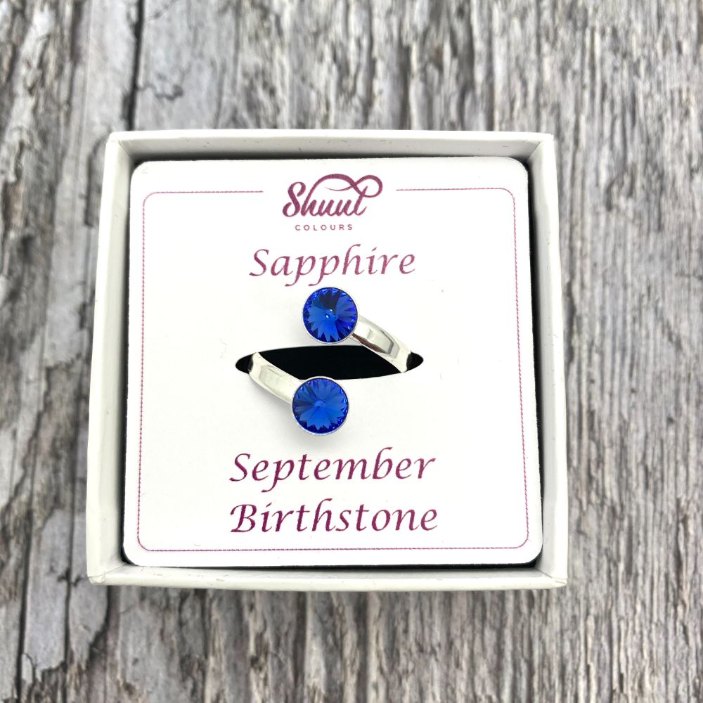Sterling Silver Birthstone Rings - Adjustable Size - All Months Available
