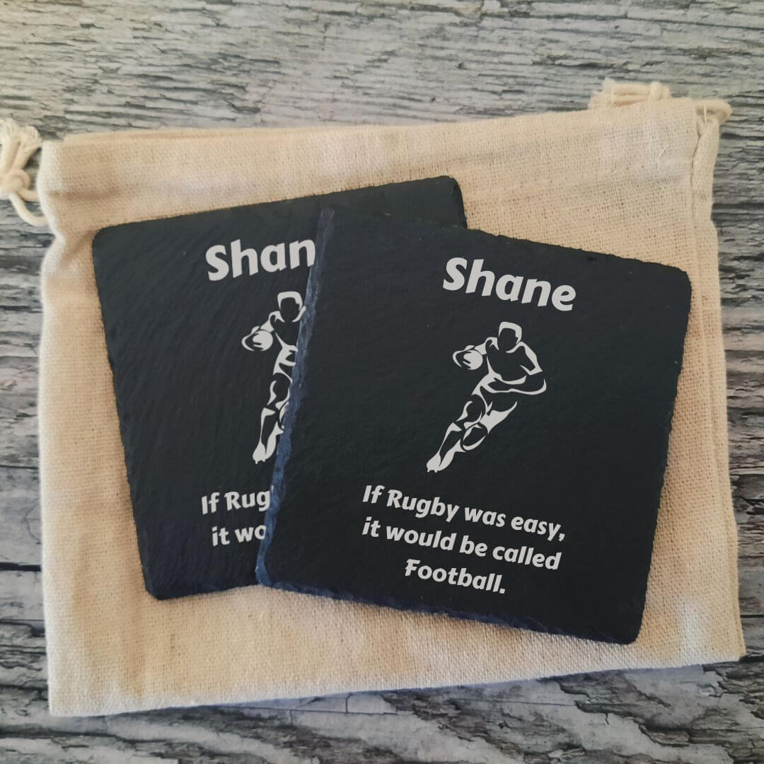 Personalised Rugby Square Coasters With Name & Message