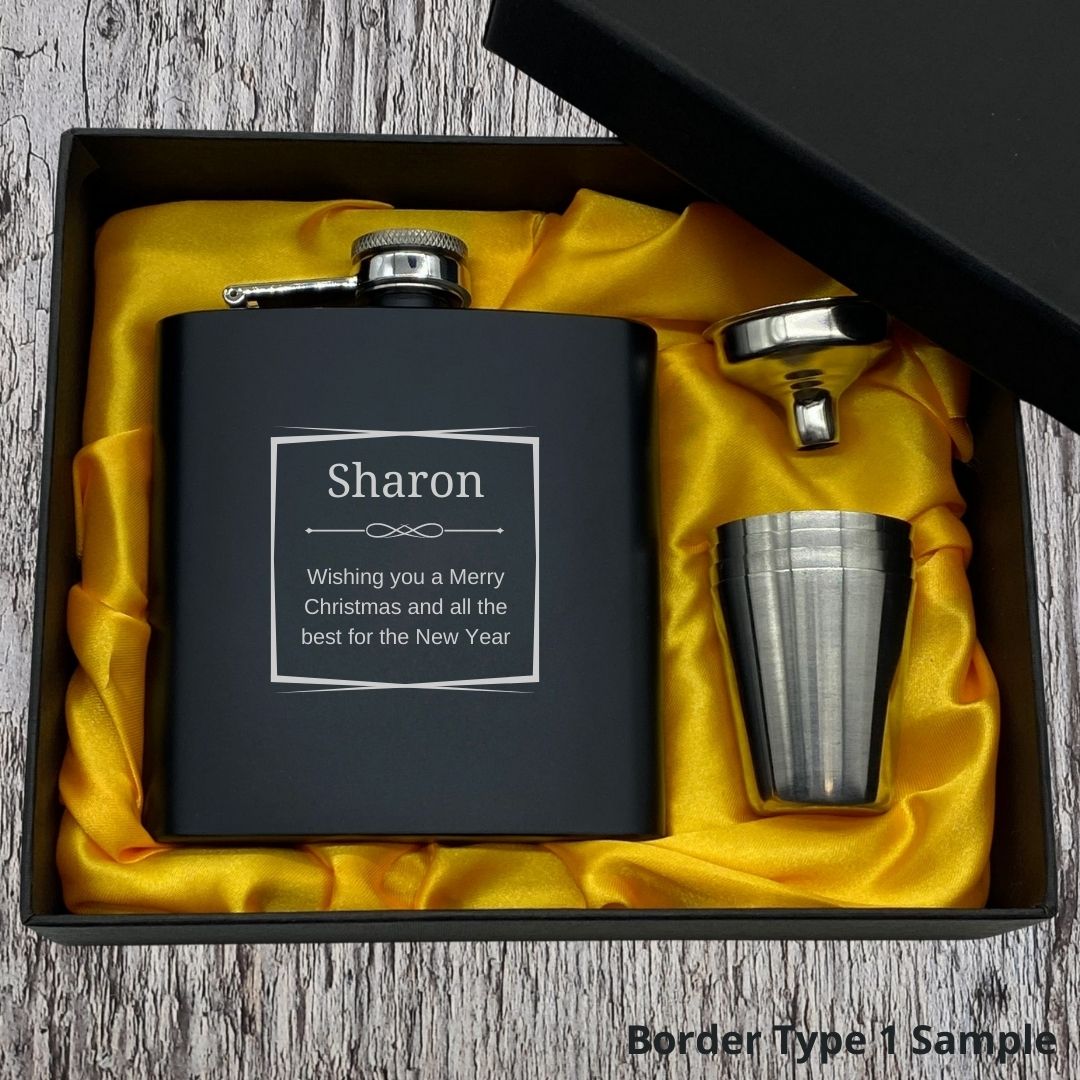 Personalised Hip Flask Set With Yellow Satin Lined Box