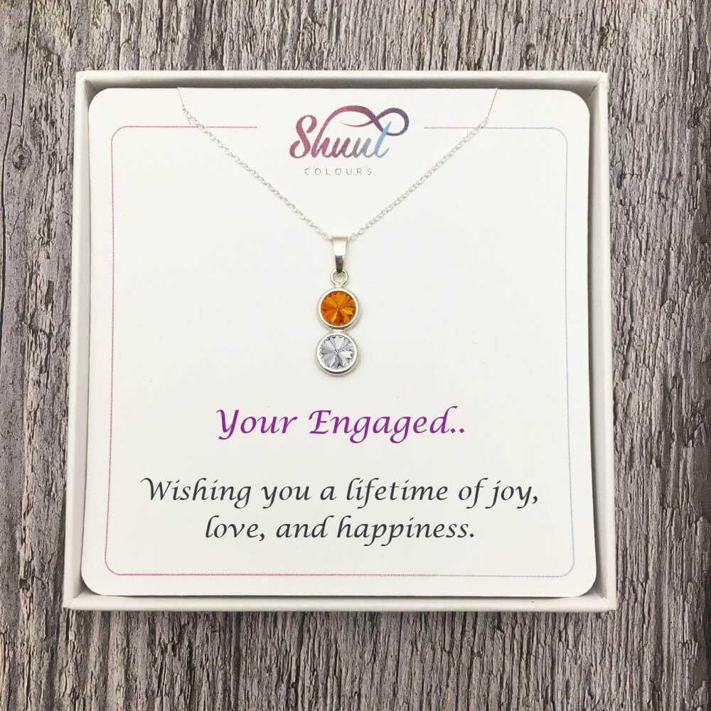 Sterling Silver Engagement Necklace - 2 Drop Silver Pendant
